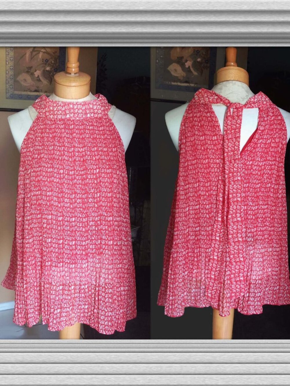 Mini Dress /TunicA-Line size L halter tie open back Blouse Sleeveless Max Studio